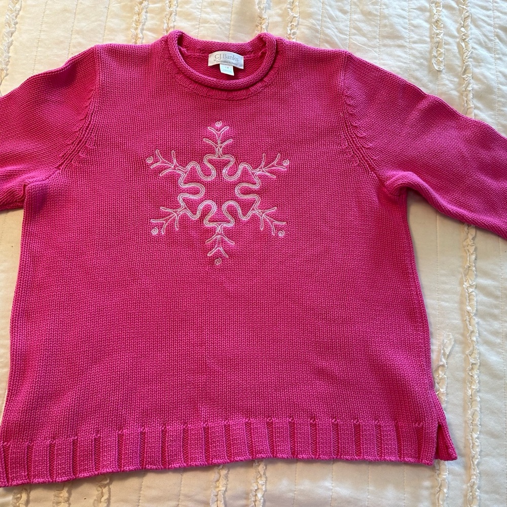 CJ Banks 1X snowflake bright pink sweater